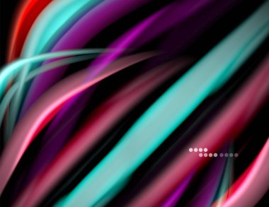 Siyah, sıvı sıvı renk dalgalarında ipeksi çizgiler. Vektör İllüstrasyonu