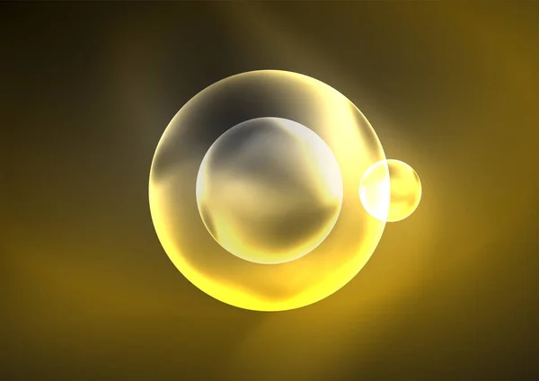 輝くネオン輝く透明な泡、ガラス円やバイオ細胞の概念。テクノ未来的ベクトル抽象的背景壁紙、バナー、背景、カード、本のイラスト、着陸ページのための — ストックベクタ