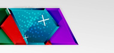 Metal parlak geometrik şekiller ve üç boyutlu efekt bileşimi. Duvar kağıdı, bayrak, arkaplan, kart, kitap illüstrasyonu, iniş sayfası için tekno fütüristik vektör soyut arkaplan