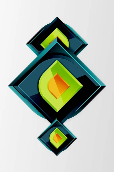 Cuadrados de vidrio brillante con elementos redondos de composición geométrica. Fondo geométrico abstracto con composición de efecto 3d para fondo de pantalla, Banner, Fondo, Tarjeta, Ilustración de libro, landing page — Vector de stock