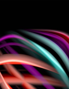 Siyah, sıvı sıvı renk dalgalarında ipeksi çizgiler. Vektör İllüstrasyonu