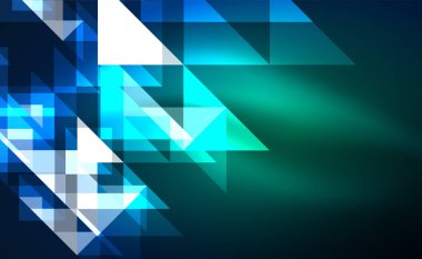 Abstract background, mosaic triangle pattern with transparent effects on glowing neon shiny backdrop. Vector Illustration For Wallpaper, Banner, Background, Card, Book Illustration, landing page