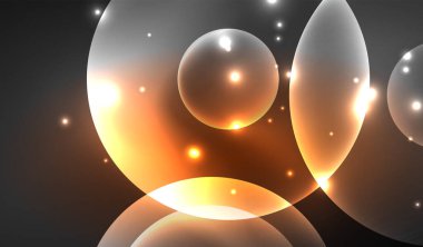 Parlayan neon parlak şeffaf soyut geometrik şekiller ve ışık efektleri. Duvar kağıdı, bayrak, arkaplan, kart, kitap illüstrasyonu, iniş sayfası için tekno fütüristik vektör soyut arkaplan