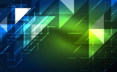 Abstract background, mosaic triangle pattern with transparent effects on glowing neon shiny backdrop. Vector Illustration For Wallpaper, Banner, Background, Card, Book Illustration, landing page