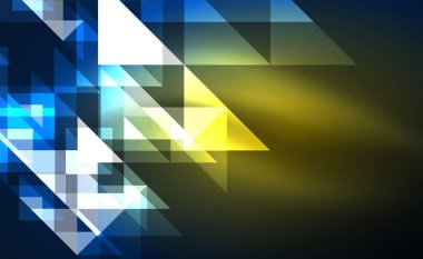 Abstract background, mosaic triangle pattern with transparent effects on glowing neon shiny backdrop. Vector Illustration For Wallpaper, Banner, Background, Card, Book Illustration, landing page