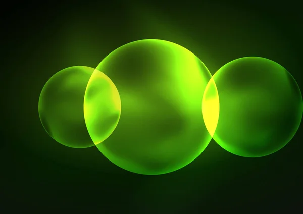 Светящиеся неоновые блестящие прозрачные пузыри, стеклянные круги или концепция био-клеток. Технический футуристический векторный фон для обоев, баннера, фона, карточки, книжной иллюстрации, страницы посадки — стоковый вектор