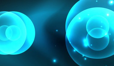 Parlayan neon parlak şeffaf soyut geometrik şekiller ve ışık efektleri. Duvar kağıdı, bayrak, arkaplan, kart, kitap illüstrasyonu, iniş sayfası için tekno fütüristik vektör soyut arkaplan