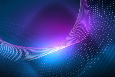 Soyut parçacıklar, dalga arkaplanı, neon hareket tekno tasarımı