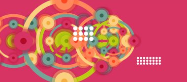 Düz stil geometrik soyut arkaplan, yuvarlak noktalar veya renk arkaplan üzerindeki daire bağlantıları. Teknoloji ağı kavramı.