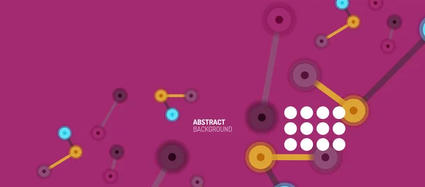 Platte stijl geometrische abstracte achtergrond, ronde stippen of cirkel verbindingen op kleur achtergrond. Technologie-netwerkconcept. — Stockvector