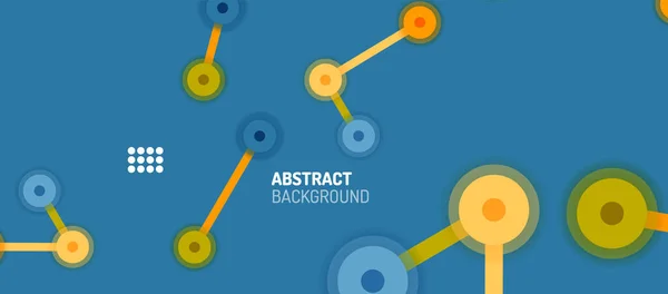 Stile piatto sfondo geometrico astratto, punti rotondi o connessioni cerchio su sfondo colore. Concetto di rete tecnologica. — Vettoriale Stock