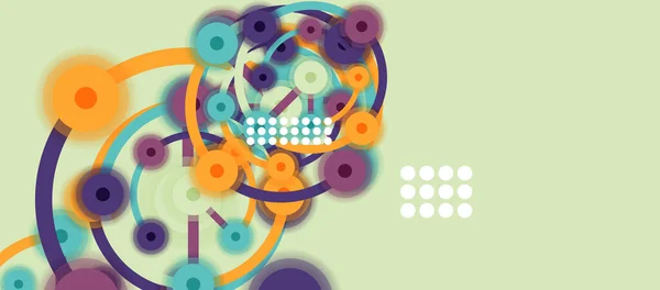 Stile piatto sfondo geometrico astratto, punti rotondi o connessioni cerchio su sfondo colore. Concetto di rete tecnologica. — Vettoriale Stock