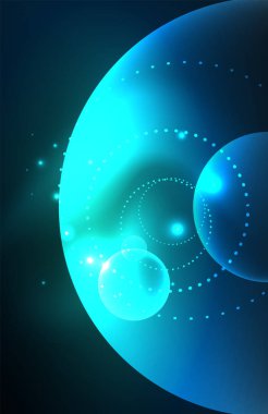 Işık efektleriyle şeffaf parlak parlak daireler. Duvar kağıdı, bayrak, arkaplan, kart, kitap illüstrasyonu, iniş sayfası için tekno fütüristik vektör soyut arkaplan