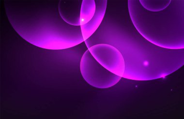 Işık efektleriyle şeffaf parlak parlak daireler. Duvar kağıdı, bayrak, arkaplan, kart, kitap illüstrasyonu, iniş sayfası için tekno fütüristik vektör soyut arkaplan