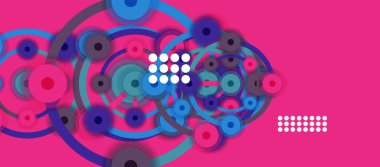 Düz stil geometrik soyut arkaplan, yuvarlak noktalar veya renk arkaplan üzerindeki daire bağlantıları. Teknoloji ağı kavramı.