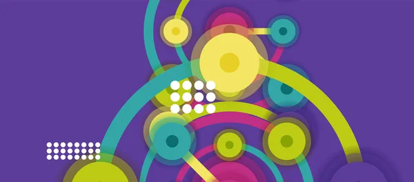 Flacher geometrischer abstrakter Hintergrund, runde Punkte oder Kreisverbindungen auf farbigem Hintergrund. Technologie-Netzwerkkonzept. — Stockvektor