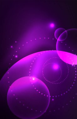 Işık efektleriyle şeffaf parlak parlak daireler. Duvar kağıdı, bayrak, arkaplan, kart, kitap illüstrasyonu, iniş sayfası için tekno fütüristik vektör soyut arkaplan