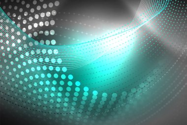 Soyut parçacıklar, dalga arkaplanı, neon hareket tekno tasarımı