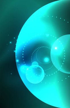 Işık efektleriyle şeffaf parlak parlak daireler. Duvar kağıdı, bayrak, arkaplan, kart, kitap illüstrasyonu, iniş sayfası için tekno fütüristik vektör soyut arkaplan