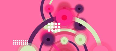 Düz stil geometrik soyut arkaplan, yuvarlak noktalar veya renk arkaplan üzerindeki daire bağlantıları. Teknoloji ağı kavramı.