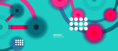 Düz stil geometrik soyut arkaplan, yuvarlak noktalar veya renk arkaplan üzerindeki daire bağlantıları. Teknoloji ağı kavramı.