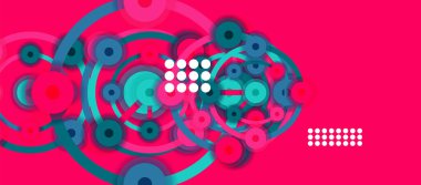 Düz stil geometrik soyut arkaplan, yuvarlak noktalar veya renk arkaplan üzerindeki daire bağlantıları. Teknoloji ağı kavramı.