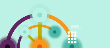 Düz stil geometrik soyut arkaplan, yuvarlak noktalar veya renk arkaplan üzerindeki daire bağlantıları. Teknoloji ağı kavramı.