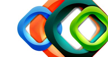 Kare geometrik vektör soyut arkaplan, dinamik minimum modern şablon. Üst üste binen yuvarlak köşeli çok renkli kare şekiller