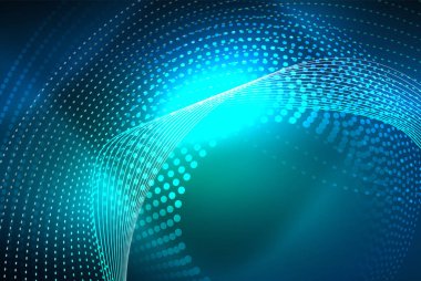 Soyut parçacıklar, dalga arkaplanı, neon hareket tekno tasarımı