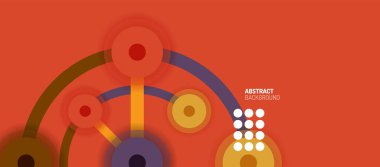 Düz stil geometrik soyut arkaplan, yuvarlak noktalar veya renk arkaplan üzerindeki daire bağlantıları. Teknoloji ağı kavramı.