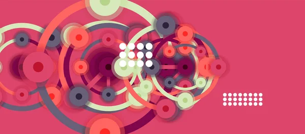 Fondo abstracto geométrico de estilo plano, puntos redondos o conexiones de círculo sobre fondo de color. Concepto de red tecnológica. — Vector de stock