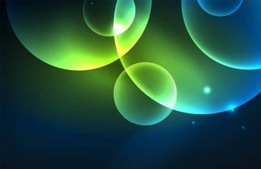 Işık efektleriyle şeffaf parlak parlak daireler. Duvar kağıdı, bayrak, arkaplan, kart, kitap illüstrasyonu, iniş sayfası için tekno fütüristik vektör soyut arkaplan