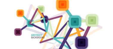 Soyut kare nokta bağlantıları, Duvar kağıdı, Banner, Arkaplan, Kart, Kitap İllüstrasyonu, iniş sayfası veya poster tasarımı için düz stil çok renkli geometrik arkaplan