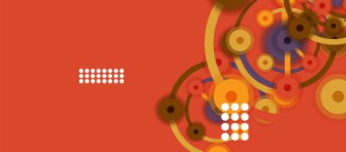 Düz stil geometrik soyut arkaplan, yuvarlak noktalar veya renk arkaplan üzerindeki daire bağlantıları. Teknoloji ağı kavramı.