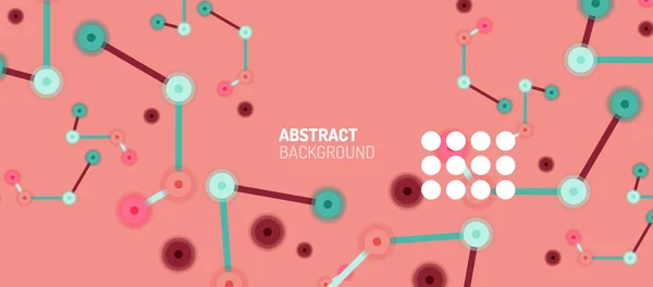 Estilo plano geométrico fundo abstrato, pontos redondos ou conexões de círculo no fundo de cor. Conceito de rede tecnológica . — Vetor de Stock