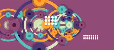 Düz stil geometrik soyut arkaplan, yuvarlak noktalar veya renk arkaplan üzerindeki daire bağlantıları. Teknoloji ağı kavramı.