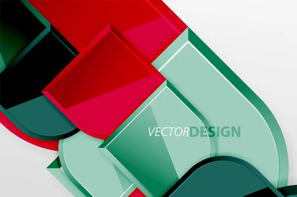 Hochglanzglasquadrate mit runden Elementen geometrische Komposition. Abstrakter geometrischer Hintergrund mit 3D-Effektkomposition für Tapeten, Banner, Hintergrund, Karte, Buchillustration, Landing Page — Stockvektor