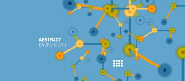 Düz stil geometrik soyut arkaplan, yuvarlak noktalar veya renk arkaplan üzerindeki daire bağlantıları. Teknoloji ağı kavramı.
