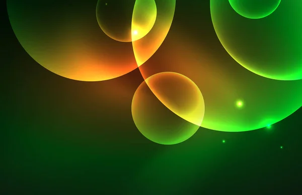 Neon brilhantes círculos brilhantes transparentes com efeitos de luz. Techno futurista vetor abstrato fundo Para papel de parede, Banner, Fundo, Cartão, Ilustração do livro, landing page — Vetor de Stock