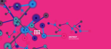 Düz stil geometrik soyut arkaplan, yuvarlak noktalar veya renk arkaplan üzerindeki daire bağlantıları. Teknoloji ağı kavramı.