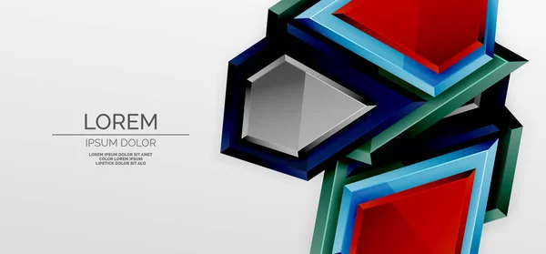 Metalen glanzende glanzende geometrische vormen met 3D-effect samenstelling. Techno futuristische vector abstracte achtergrond Voor Wallpaper, Banner, Achtergrond, Kaart, Boek Illustratie, landing page — Stockvector