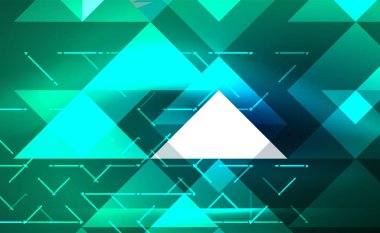 Abstract background, mosaic triangle pattern with transparent effects on glowing neon shiny backdrop. Vector Illustration For Wallpaper, Banner, Background, Card, Book Illustration, landing page