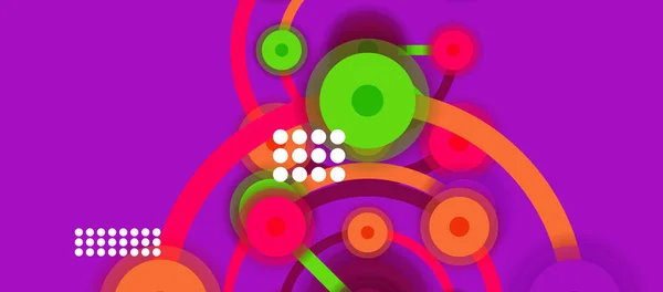 Fondo abstracto geométrico de estilo plano, puntos redondos o conexiones de círculo sobre fondo de color. Concepto de red tecnológica. — Vector de stock