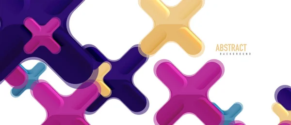 光沢のある多色のプラスチックスタイルのクロス組成、 x形状のデザイン、テクノ幾何学的な現代抽象的な背景。トレンドの抽象レイアウトテンプレート — ストックベクタ
