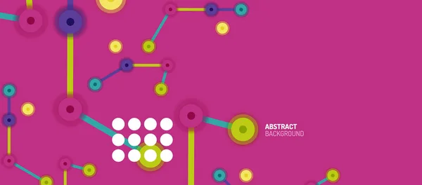 フラットスタイルの幾何学的な抽象的な背景、色の背景に丸いドットや円の接続。技術ネットワークの概念. — ストックベクタ