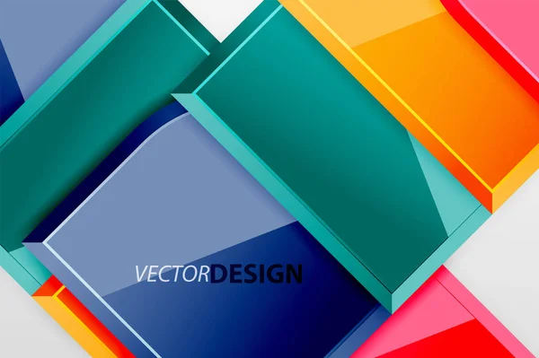 Cuadrados de vidrio brillante con elementos redondos de composición geométrica. Fondo geométrico abstracto con composición de efecto 3d para fondo de pantalla, Banner, Fondo, Tarjeta, Ilustración de libro, landing page — Vector de stock