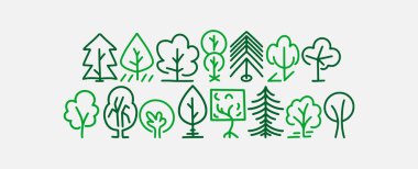 El çizimi ağaç simgeleri, çizgi biçimi tasarımı, vektör karalamaları çizimi