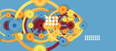 Düz stil geometrik soyut arkaplan, yuvarlak noktalar veya renk arkaplan üzerindeki daire bağlantıları. Teknoloji ağı kavramı.