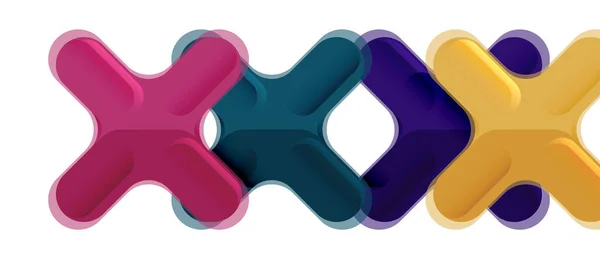 Fényes többszínű műanyag stílusú keresztkompozíció, x alakú design, techno geometrikus modern absztrakt háttér. Trendi absztrakt elrendezési sablon — Stock Vector