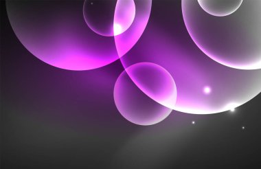 Işık efektleriyle şeffaf parlak parlak daireler. Duvar kağıdı, bayrak, arkaplan, kart, kitap illüstrasyonu, iniş sayfası için tekno fütüristik vektör soyut arkaplan